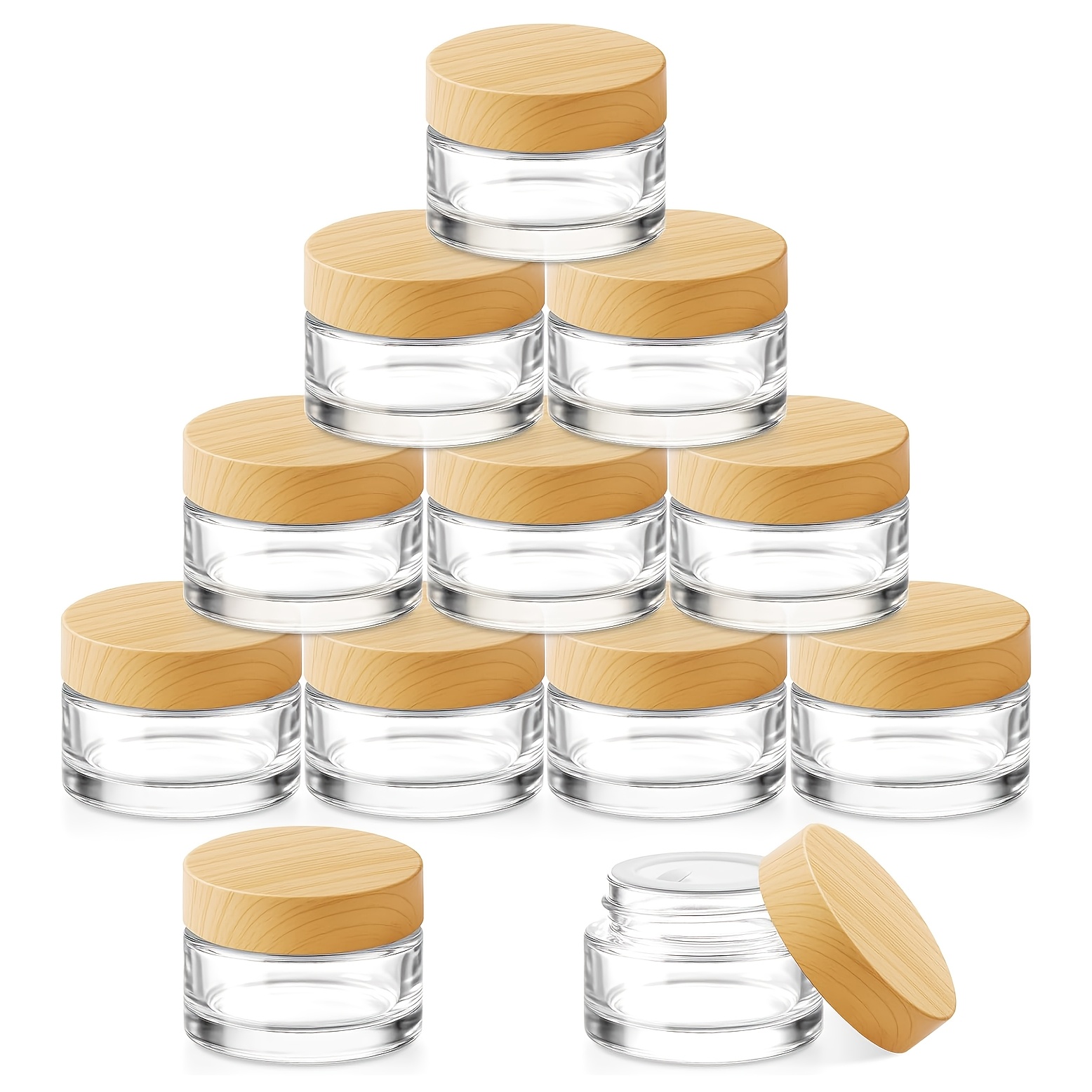 TEMU 12pcs 5 Grams Glass Cosmetic Jars With -grain Lids, 5ml Lip Balm Containers Empty Tiny Jars For Lip Scrub Makeup Eye Cream Travel
