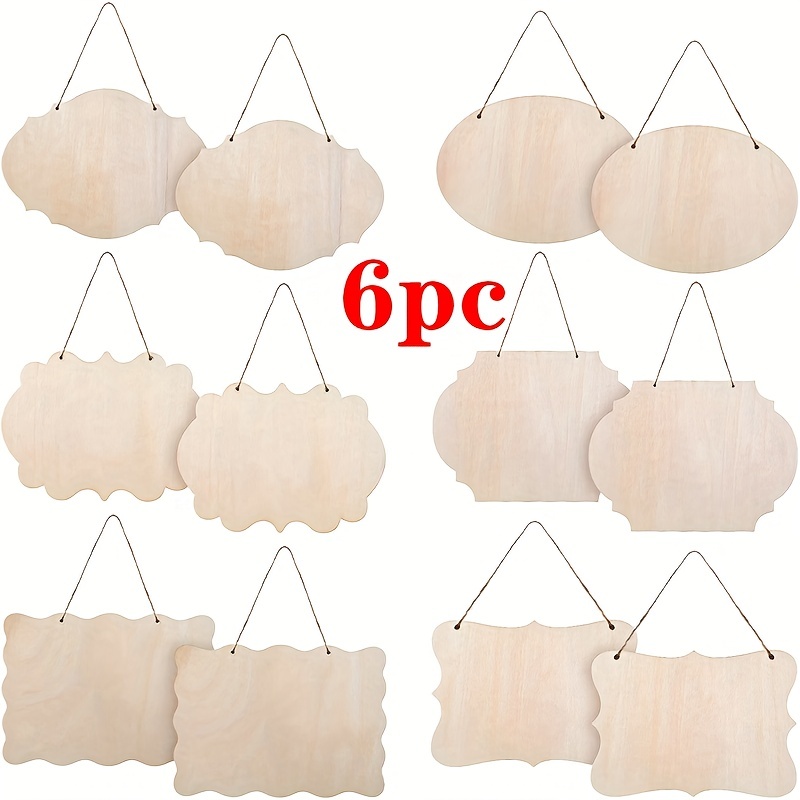 

6pcs Assorted Wooden Hanging Signs - Diy Paint-your- Tags For Home, Wedding, Party & Birthday Decorations - Elegant, Lightweight Wood With Scalloped And Loops, Wooden Crafts