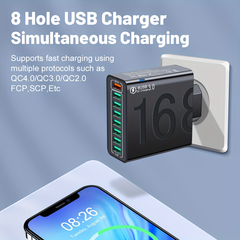8 in 1 usb fast charging phone charger usb phone charger adapter multi plug outlet quick charger 3 0 wall charger for iphone 15 for samsung smartphone Product details 3