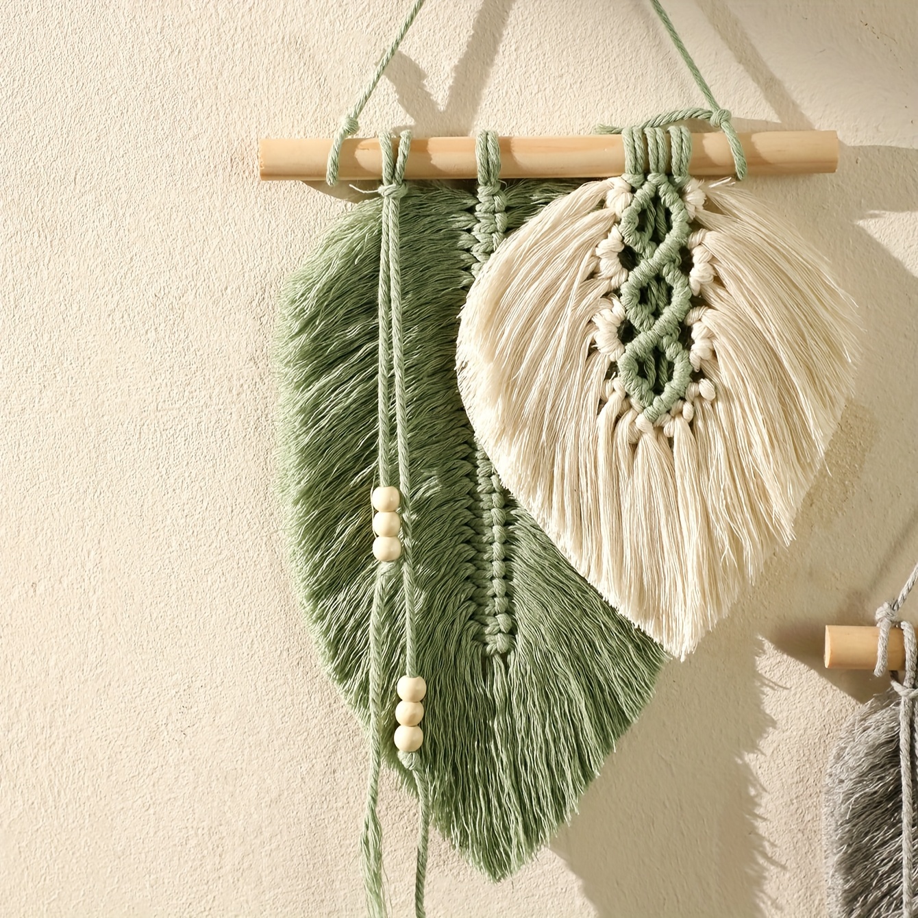 Image of 1/2pcs Bohemian Wall-mounted Leaf Wall Decor, Handmade Fringe Wall Art, Leaf Tapestry, Bohemian Decor For Nursery, Bedroom, Living Room Background