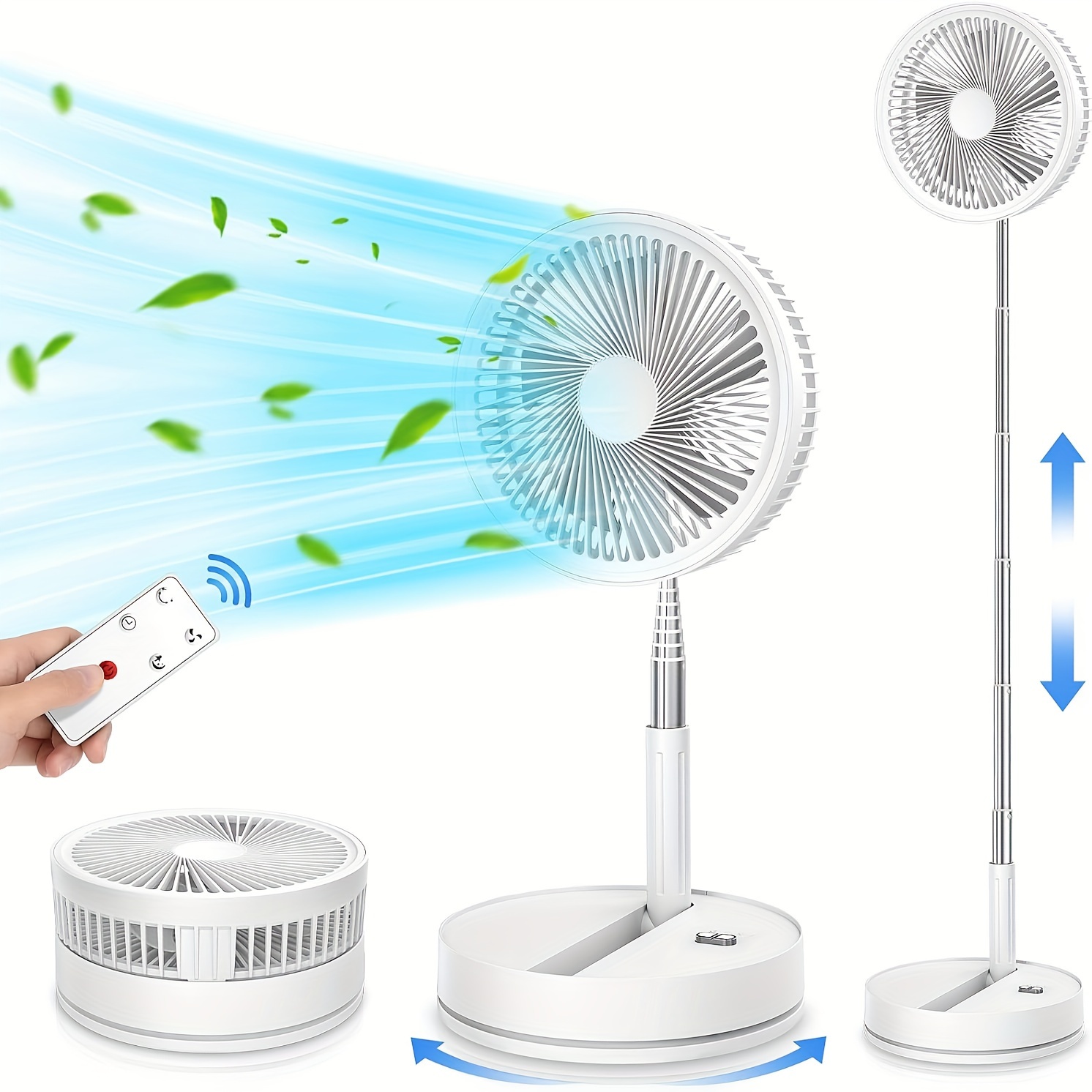 

9" Portable Standing Oscillating Fan With Remote - 7200mah Rechargeable Battery Tall Floor Foldable Travel Fan For Sleeping - Pedestal Stand Up Folding Bed Fan For Home Bedroom