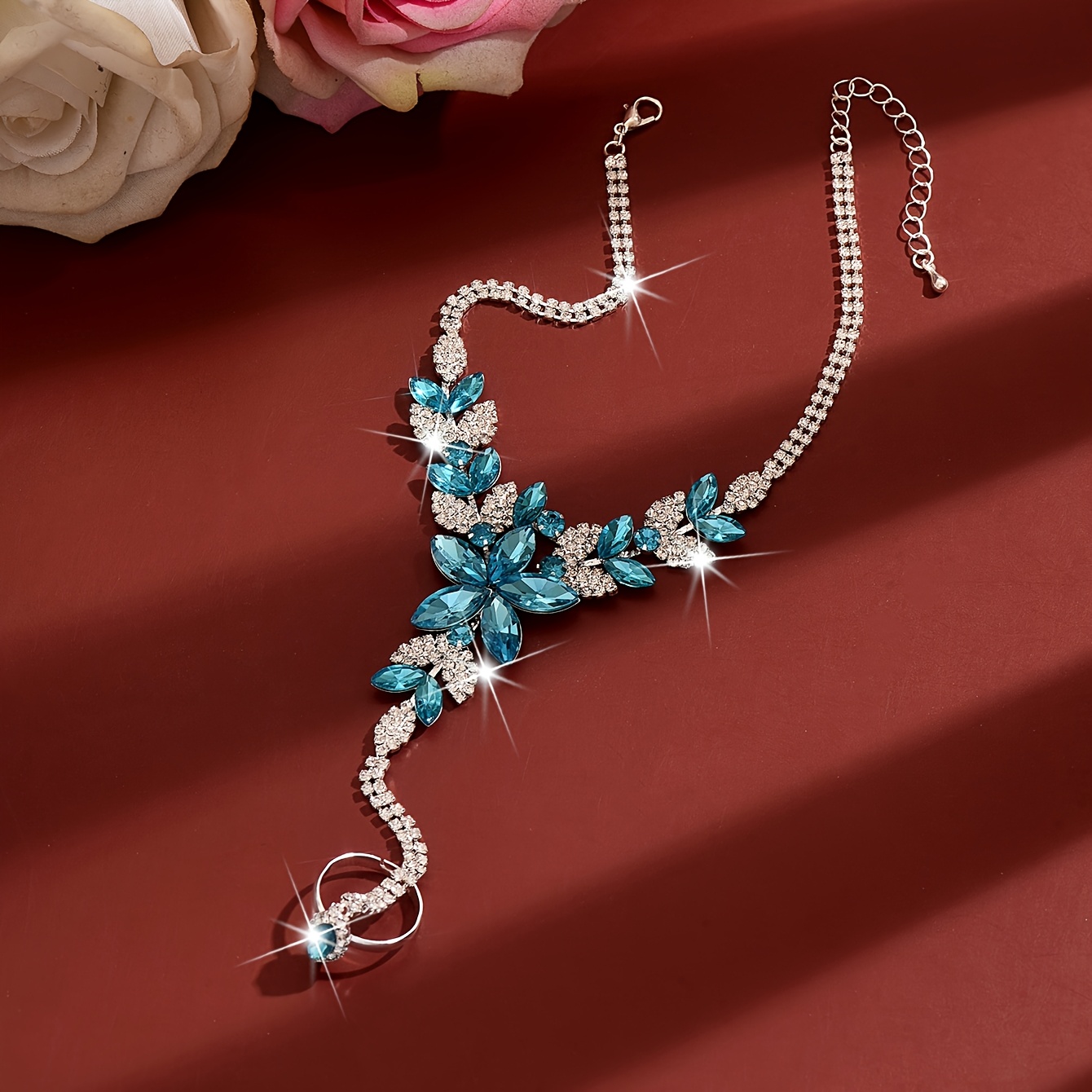 Fashionable Women's Blue Flower Toe-Toe Integrated Chain Anklet