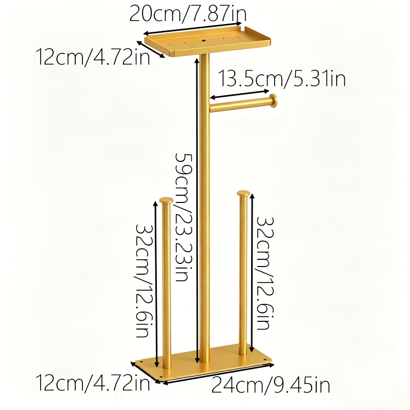 TEMU Porte-papier toilette double support doré avec plateforme de rangement, idéal pour salle de bain, toilettes et divers scénarios sanitaires,