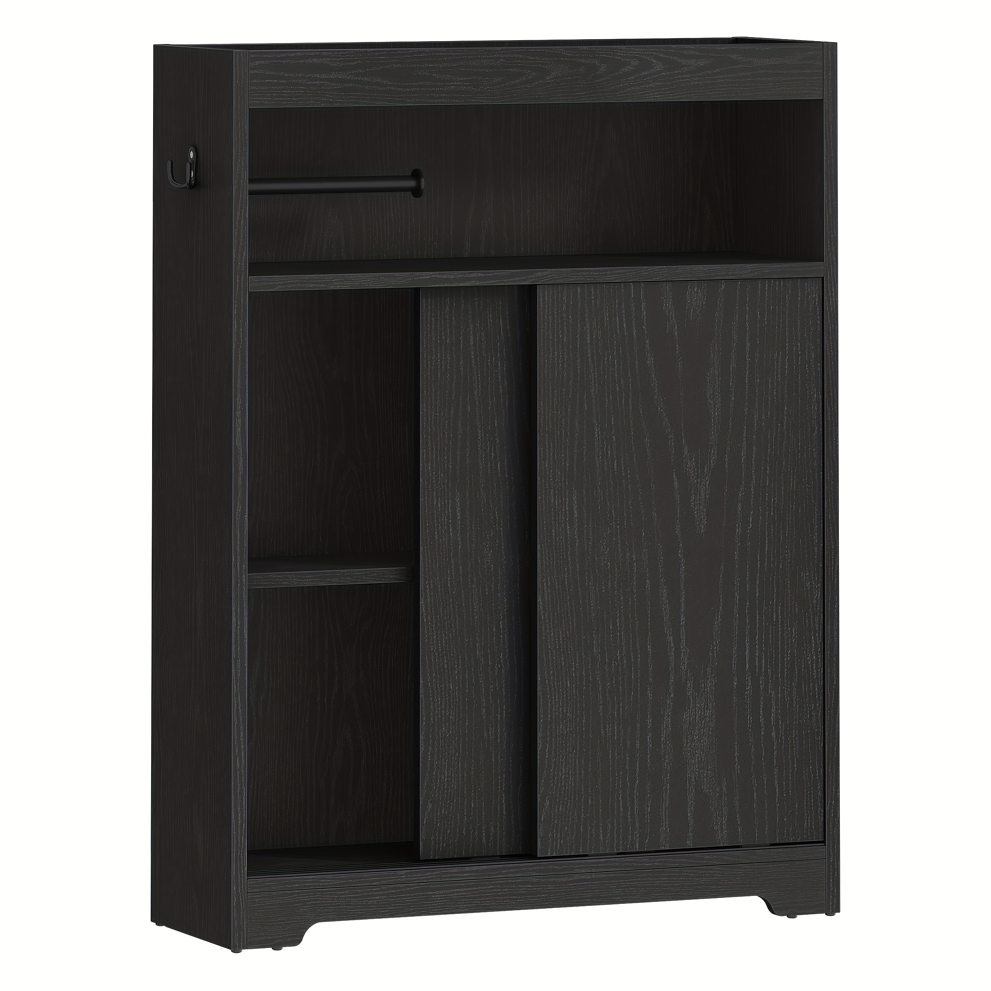 TEMU Mobile Bagno, Mobile Angolare, Mobile Bagno Salvaspazio con Porta Carta Igienica e Ganci, Porta Scorrevole, Ripiano Regolabile, per il Bagno, 20