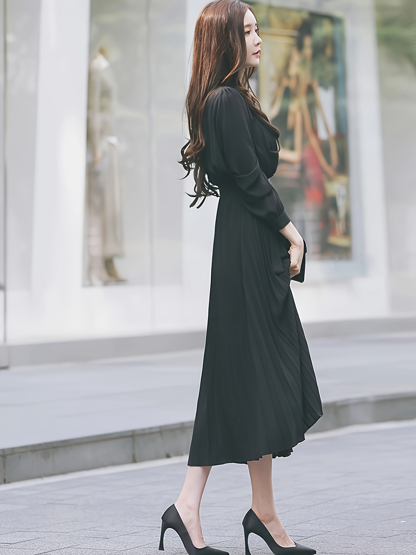 elegant long sleeve stand collar wrap dress belt olive green - Temu New  Zealand