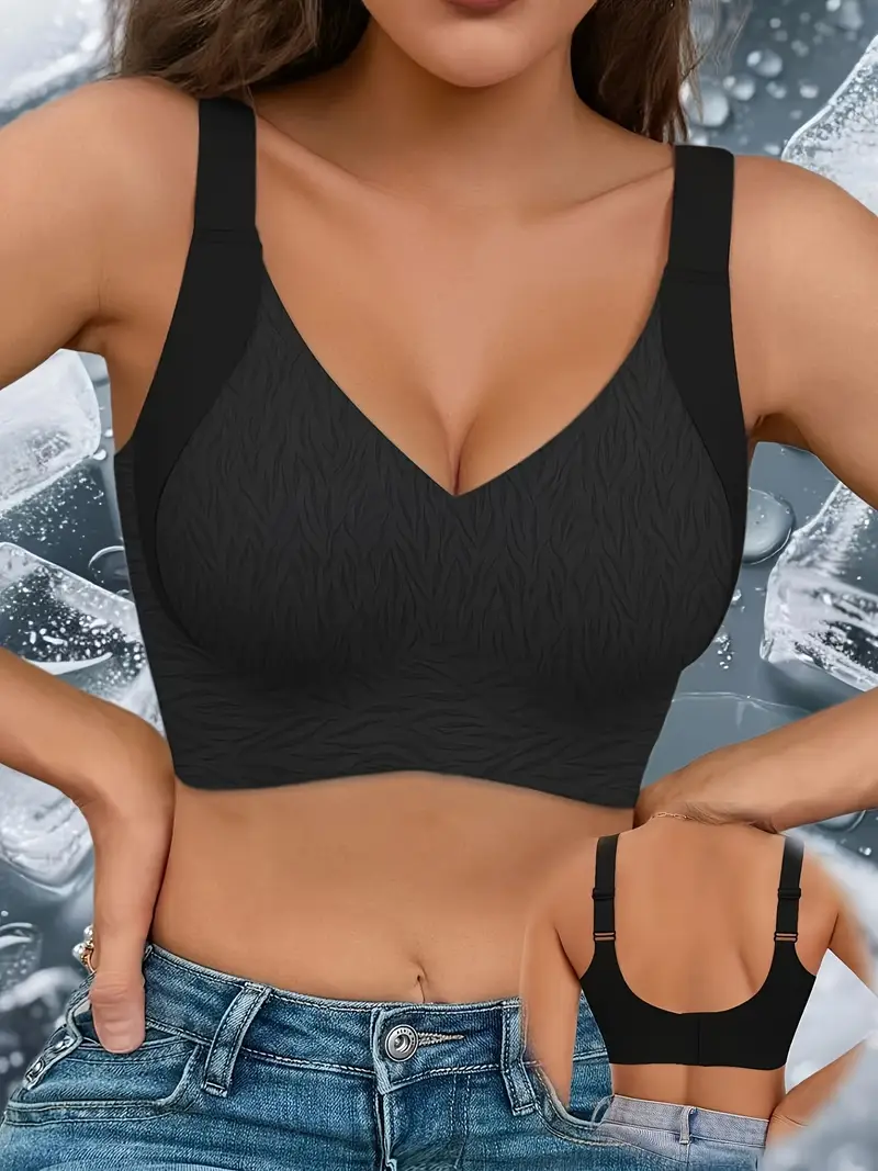 4pcs womens high support anti sagging semi fixed seamless bra and underwear wide shoulder straps without steel rings u shaped cup full coverage design breathable nylon spandex blend bohemian style daily comfortable casual underwear Product details 4