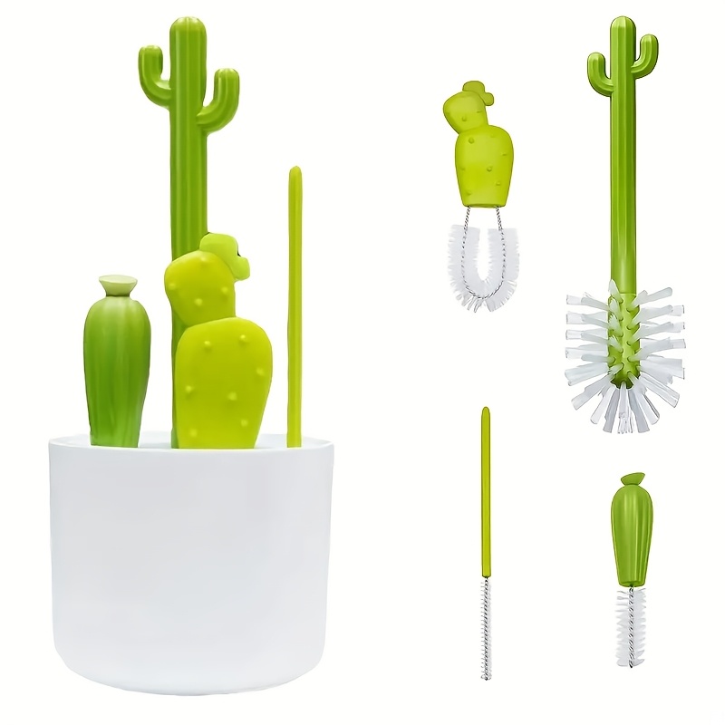 

4pcs Cactus Bottle Cleaning Brush Set - Includes Bottle, , Detail & Straw Brushes For Easy Drying Rack Use