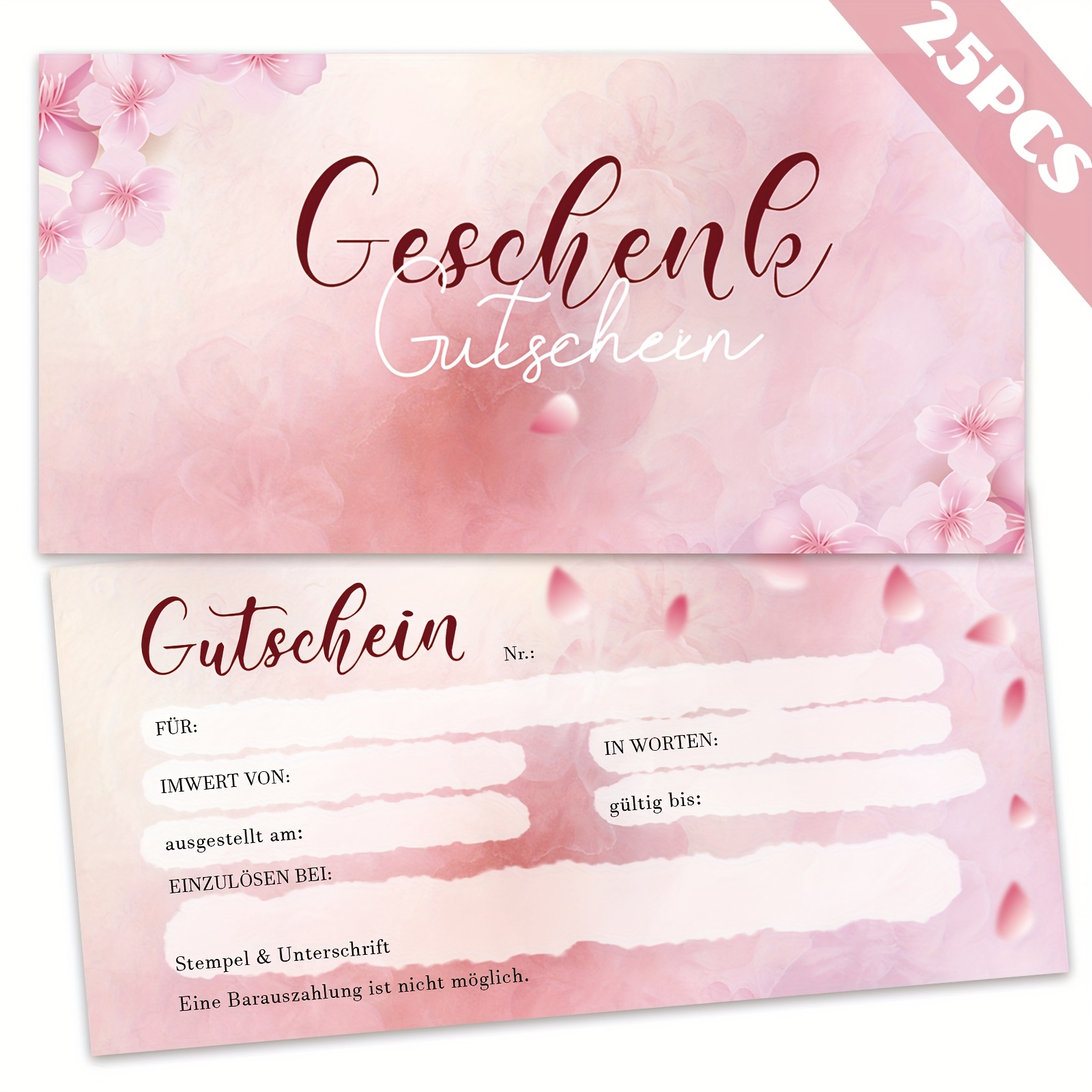 Image of 25 Blank , Designed For Filling Out 3.9 X 8.3 Inch Flower Gift Cards, Vouchers, , Nail Salons, Restaurants, Weddings, Christmas, And Birthdays, Featuring A Beautiful Floral Background And