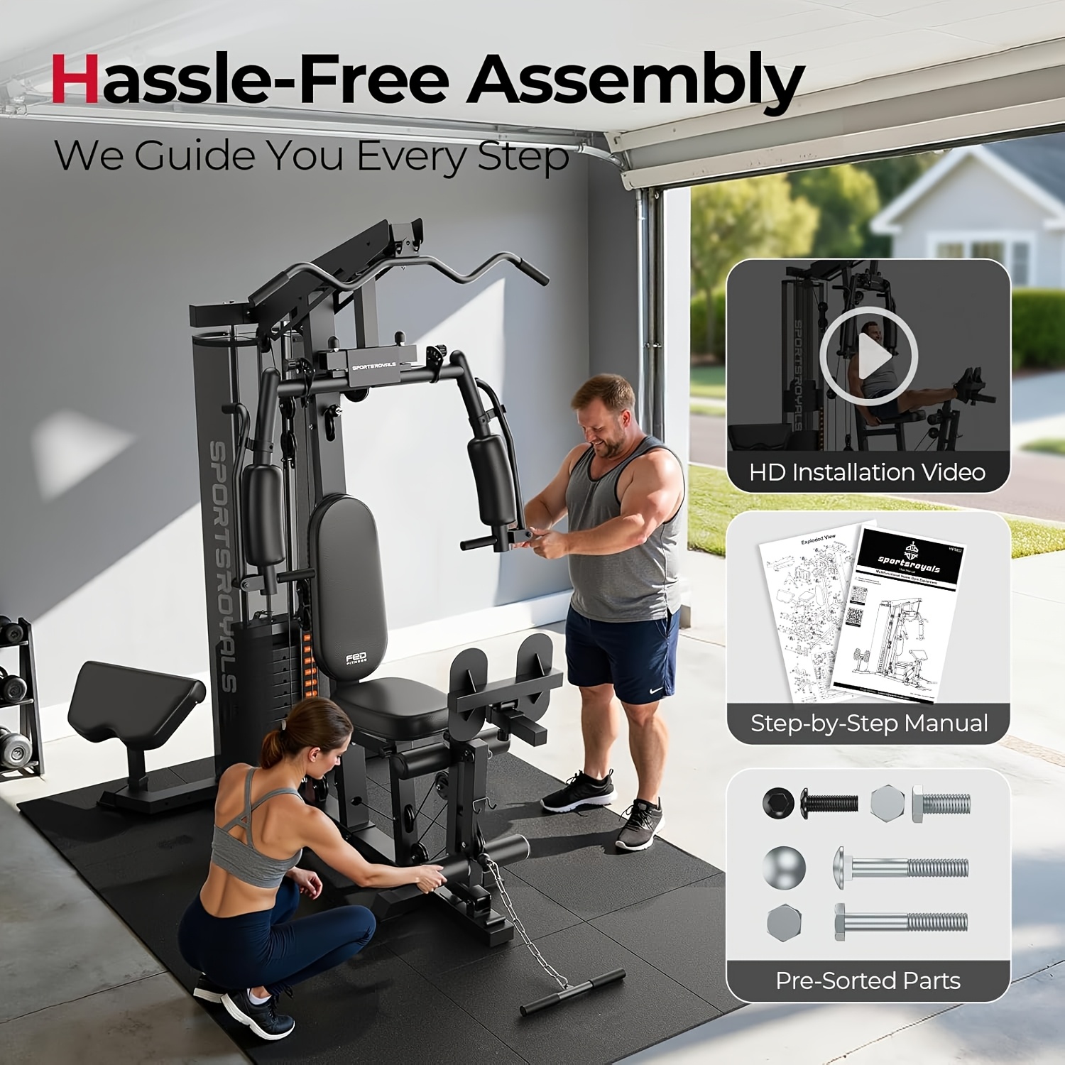 for home gym multifunctional workout station with leg press 150lbs weight stack full body workout equipment for home exercise fitness strength training suitable for fitness men women without battery Product details 3