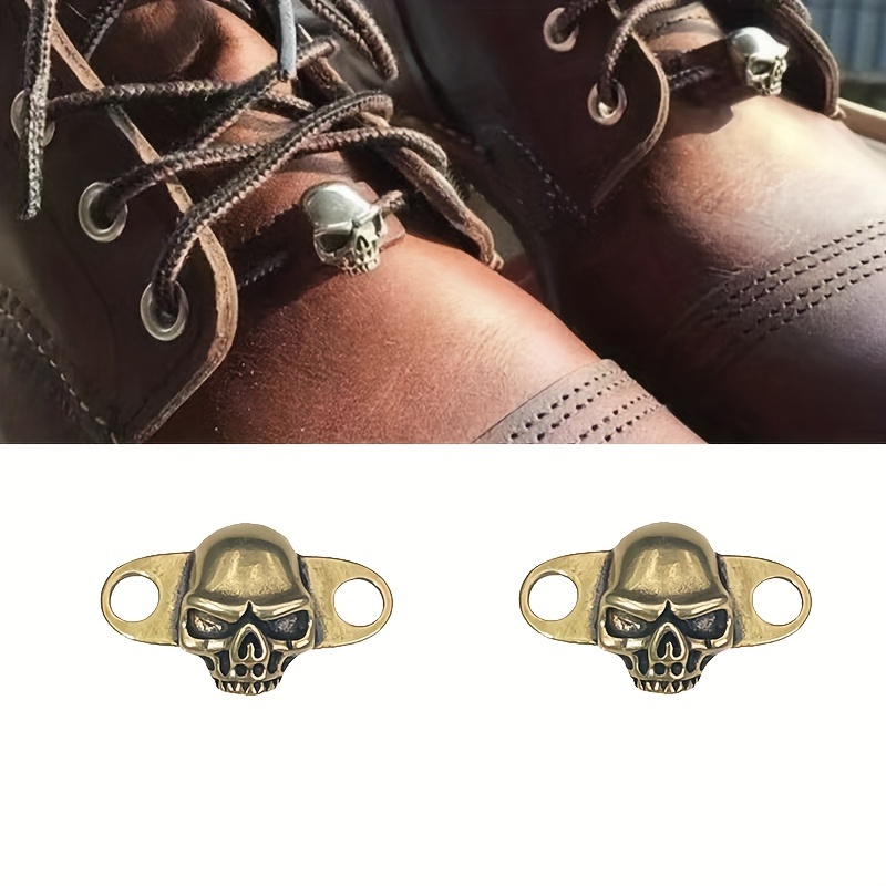 

1pair Exquisite Hand-polished Copper Shoelace Buckles, Fashion Bronze Skull Pattern Buckles, Retro Copper Shoelace Diy Accessories