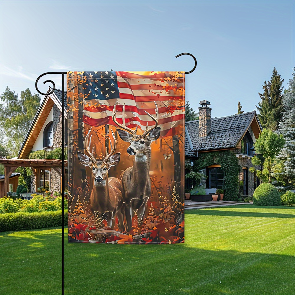 

American Flag Deer Garden Flag - 1pc, 12x18 Inch, Double-sided, Polyester Patriotic & Hunting Theme, Multipurpose Outdoor Yard Decor, Home & Holiday Flag Without Pole