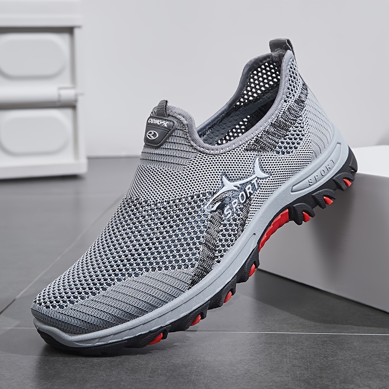 TEMU Men's Breathable Mesh Sports Sneakers, Easy-wear Slip-on Shoes With Monochrome Fabric Upper, Rubber Sole, Round Toe Design, Low-top Casual Athletic Footwear For Spring And Summer