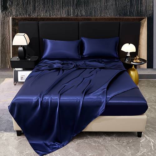 luxury satin bed sheet set 1 flat sheet 1 fitted sheet 2 pillowcases without essential student style soft and anti machine washable mattress protector