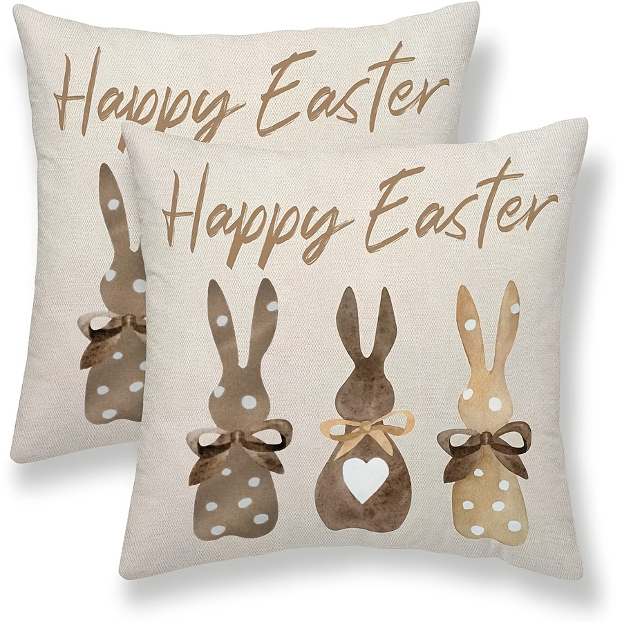 

2pcs Easter Bunny Linen Throw Pillow Covers - Spring Decorative Cushion Cases With Zipper Closure For Sofa & Home, Machine Washable, Indoor Outdoor Decor, Pillow Covers