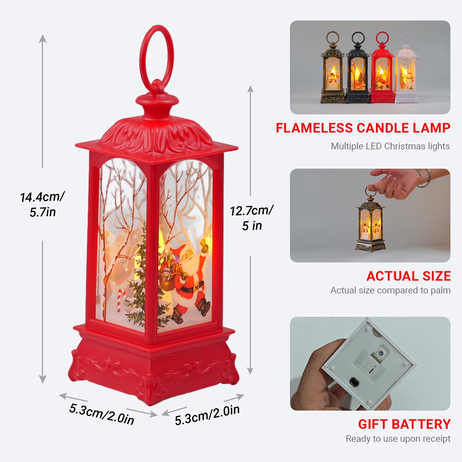 4pcs christmas square lantern set with dynamic   effect multiple designs including reindeer santa and snowman built in lr44 batteries no plug needed portable hanging or tabletop use exquisite christmas tree decoration home holiday