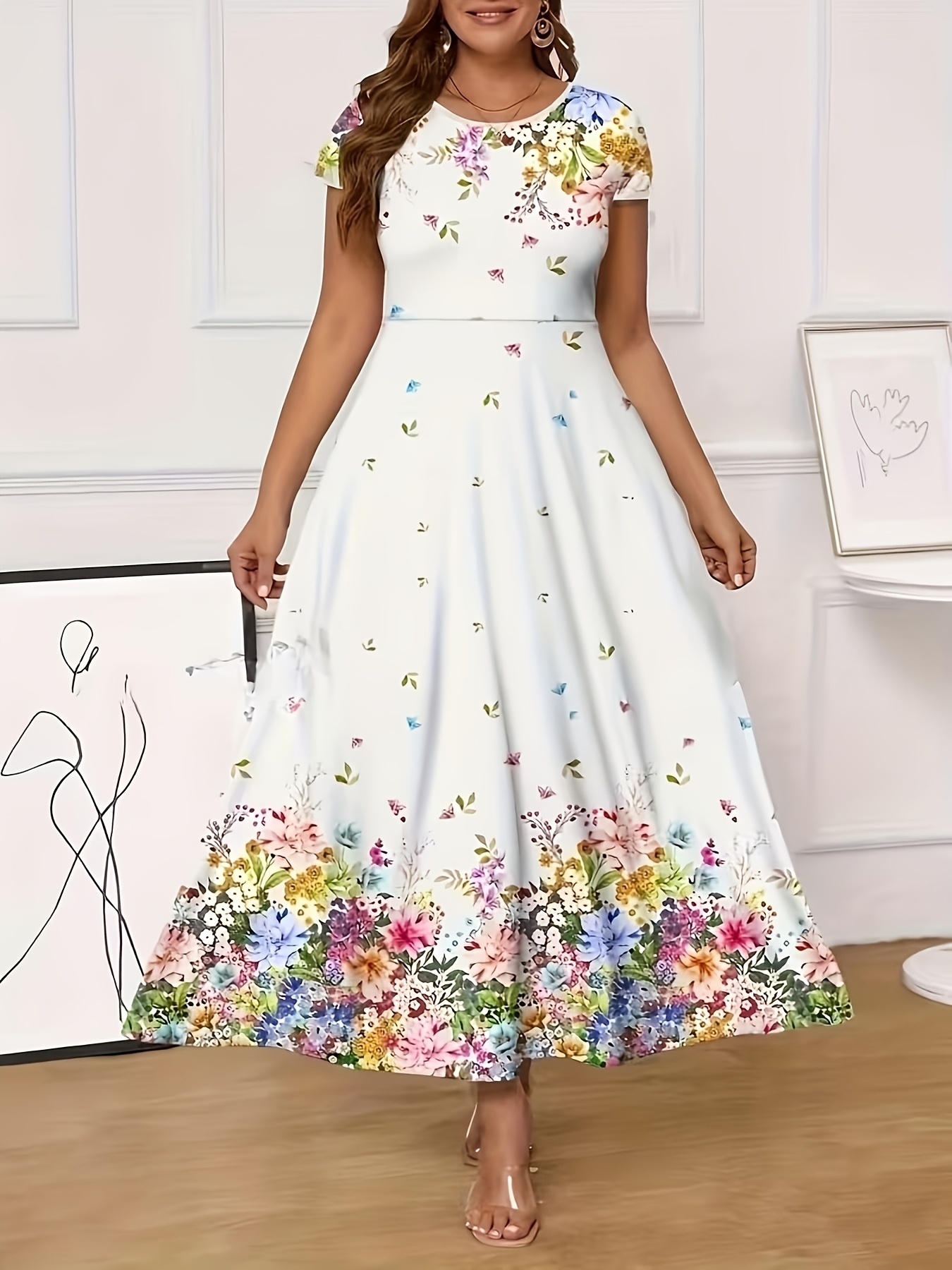slim fit dress slacks Fit and Flare Floral Dresses with Pockets main image 0