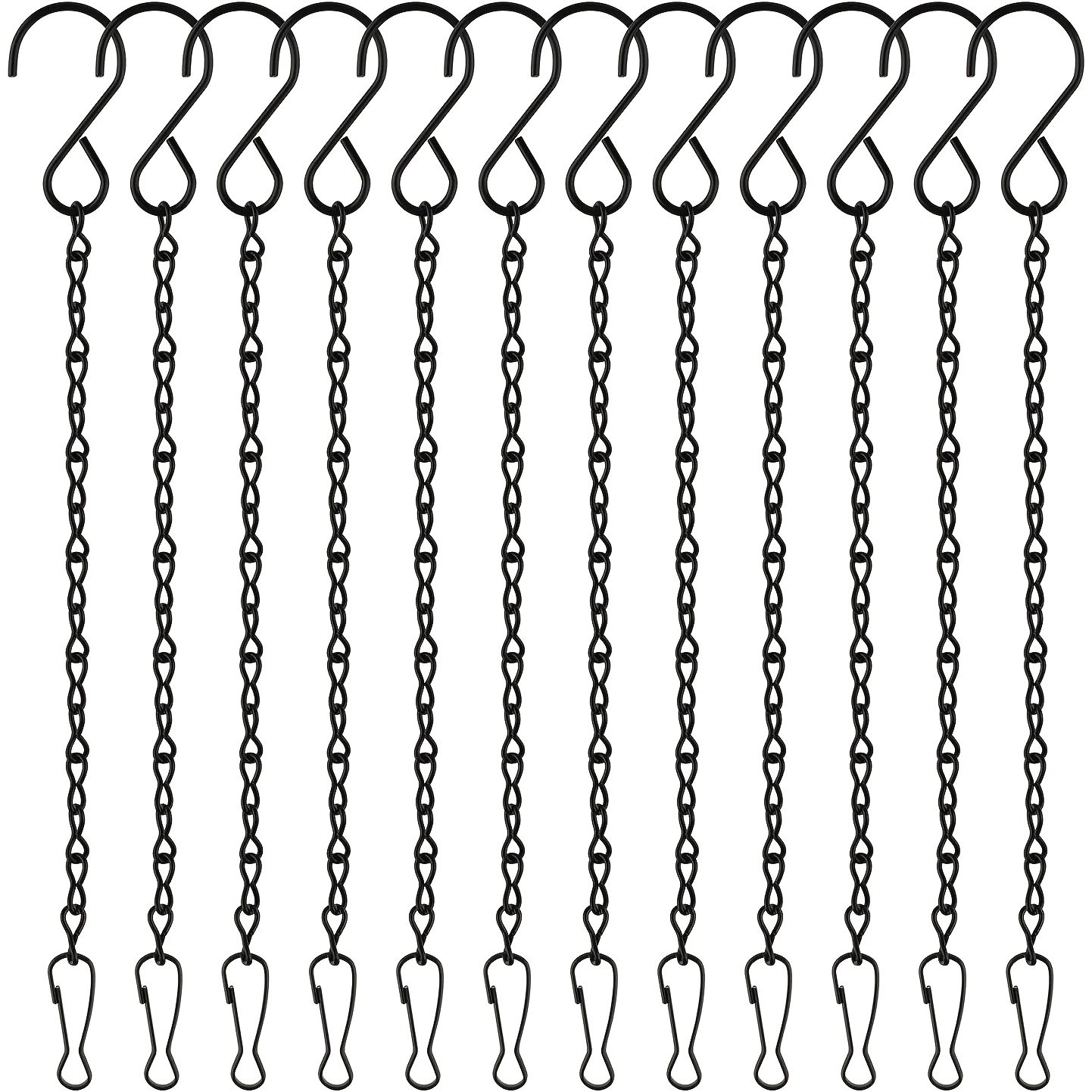 TEMU 9/12pcs 10/20 Inch Black/silvery Metal Hanging Chain Set With S-hooks - Heavy Duty Durable Plant Hanger Chains For Flower Pots, Bird Feeders,