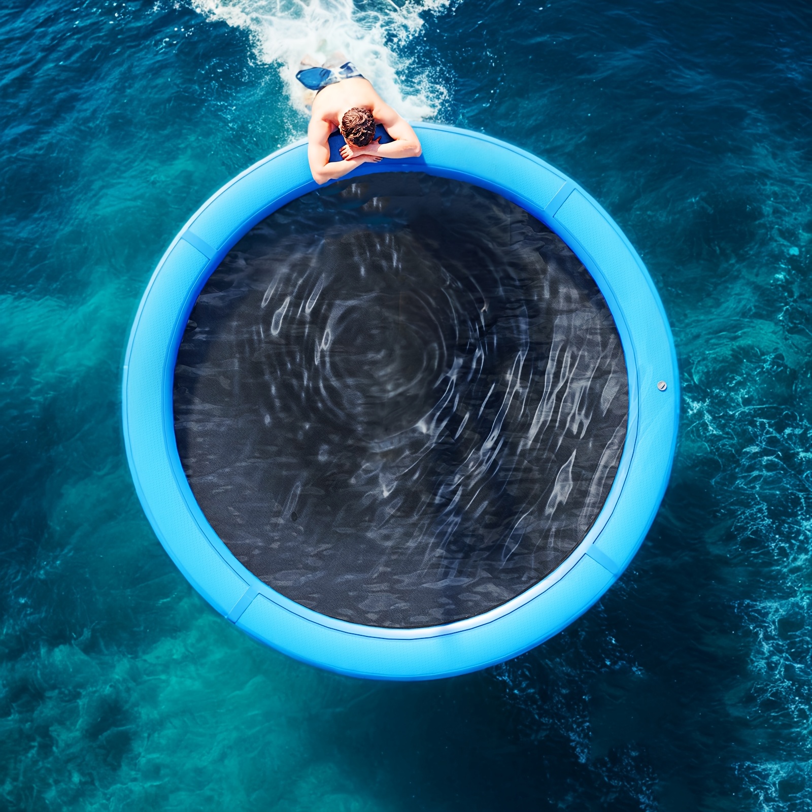 WOLAFOO Hamac Flottant Gonflable – 2 Pièces Motif Palmier, 135x70 Cm, Capacité 100 Kg, Pompe Incluse