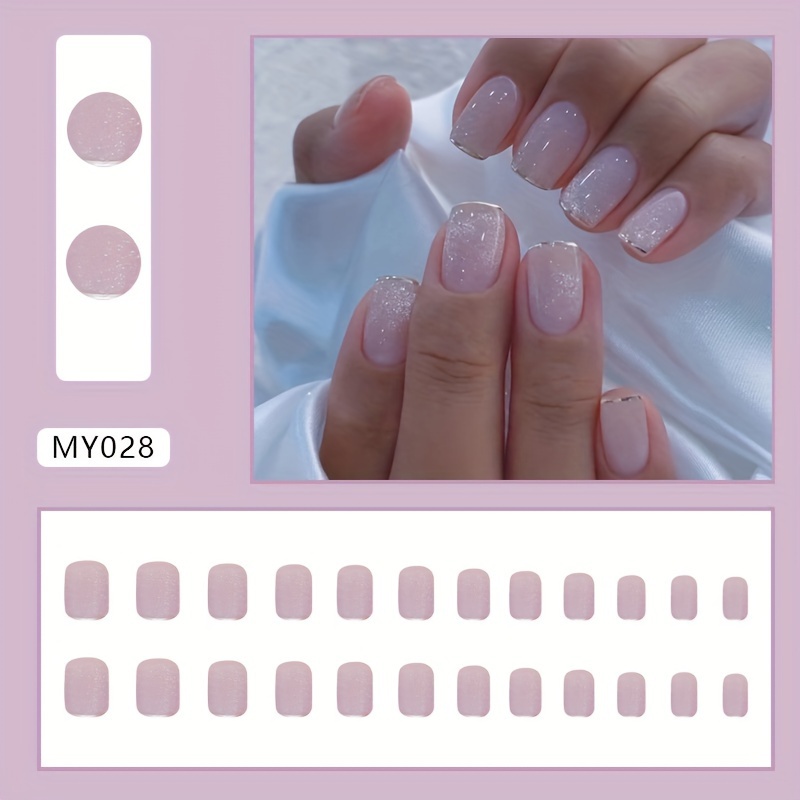 Eye Premium Short Pure Purple Silvery French Nails Spring Summer New Wearable Nail Pieces