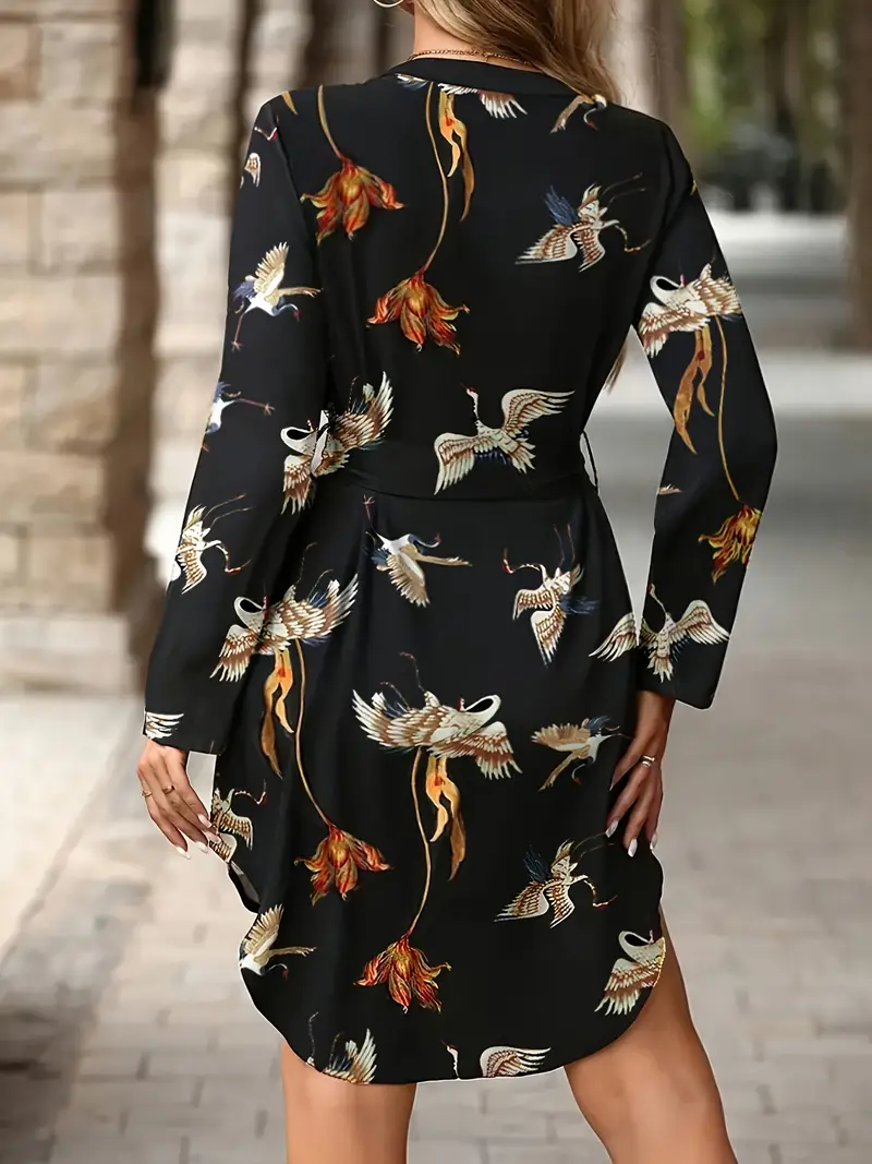 elegant womens floral print v neck dress tie waist - Temu Mauritius elegant womens floral print v neck dress tie waist - Temu Mauritius