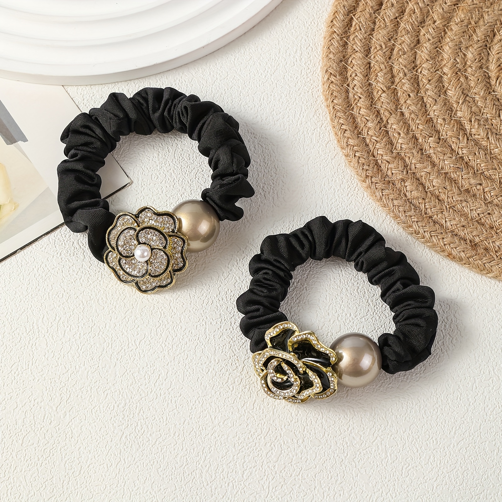 E-shop 2er-Set modische Camellia Strass-Stirnband, Y2K-Stil glänzende Haarbinder, Haar-Verzierungen aus Legierungsmaterial, Valentinstagsgeschenk,