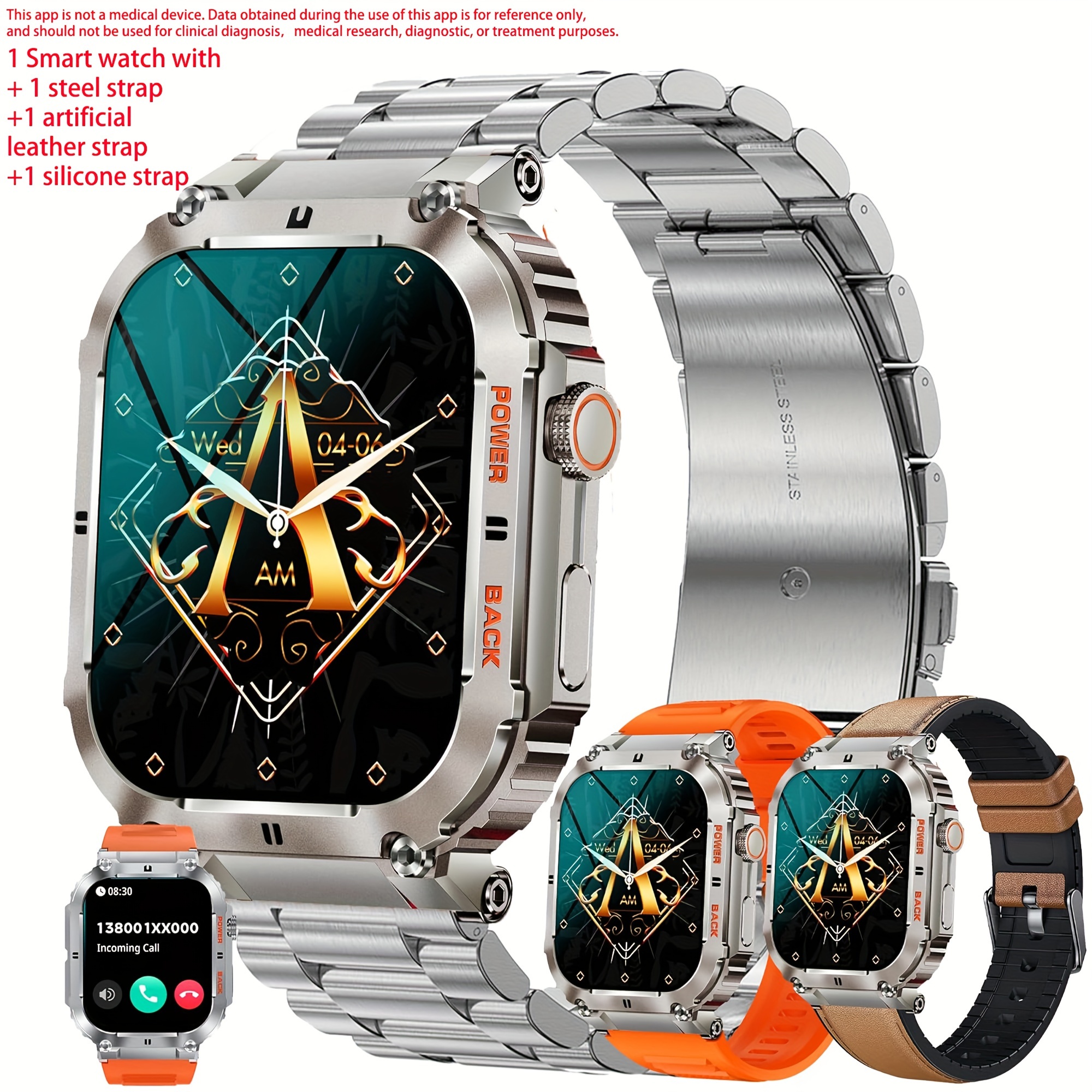 Montre Connectée Homme 2024, Écran Grand Format 4.98 cm (Appels/Repondre), Compatible Android/iPhone, Montre Fitness Haut de Gamme avec Plus de 100 Modes Sportifs et 100 Cadres, Multifonction, Bracelets Inclus
