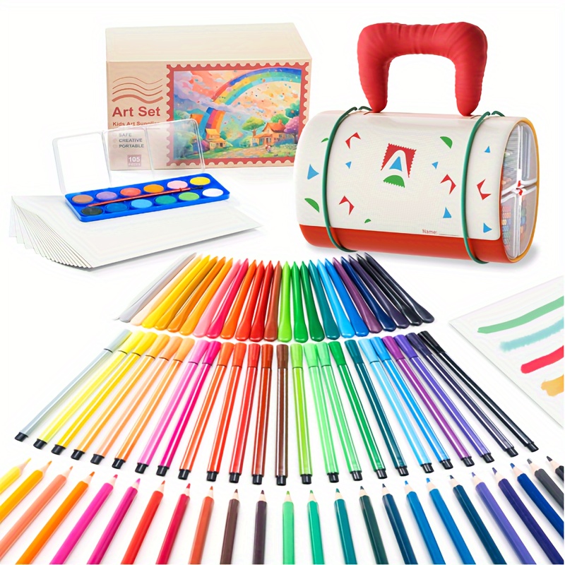 

Art Supplies, Art Set Drawing Painting Kit 105 Pcs With 24 Crayons, 24 Colored Pencils, 12 Colored Watercolor Cakes, 20 Sketch Pads, 24 Markers, Sharpener, Arts And Crafts Gift
