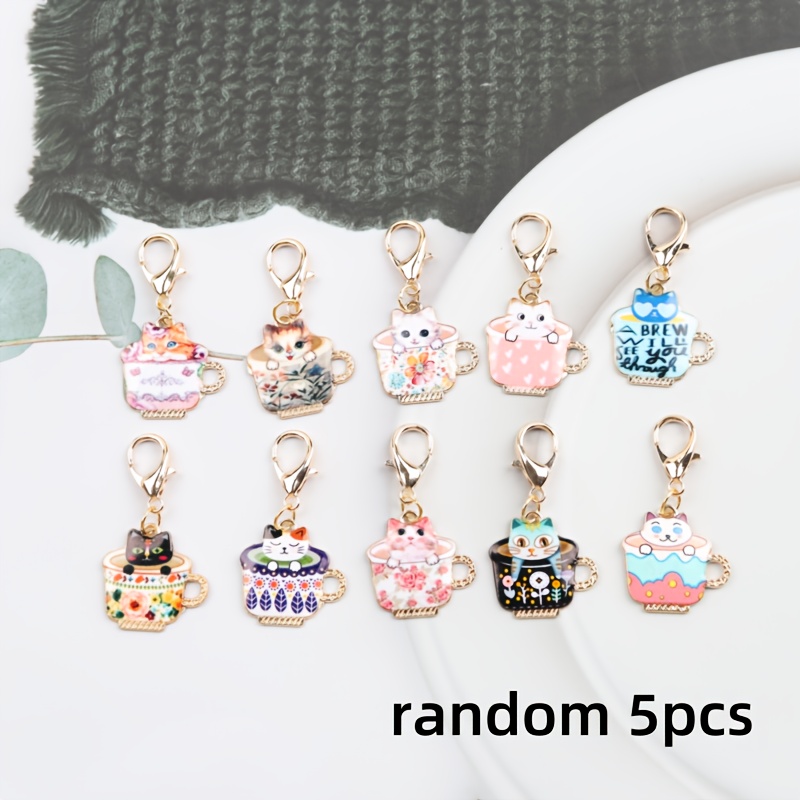 TEMU 5pcs Set Of Random Styles Cute Animal Cat-themed Keychains, Teacup Cute Teacup Cat Pendant, Suitable As Daily Gifts For Family And Parties,