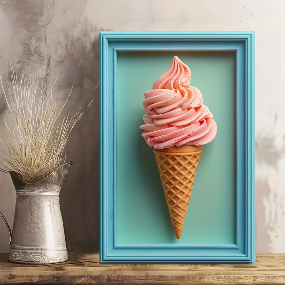 

Ice Cream Wooden Framed 3d Effcet Canvas Painting Wall Art Prints For Home Decoration, Living Room & Bedroom, Festival Party Decor, Gifts, Ready To Hang