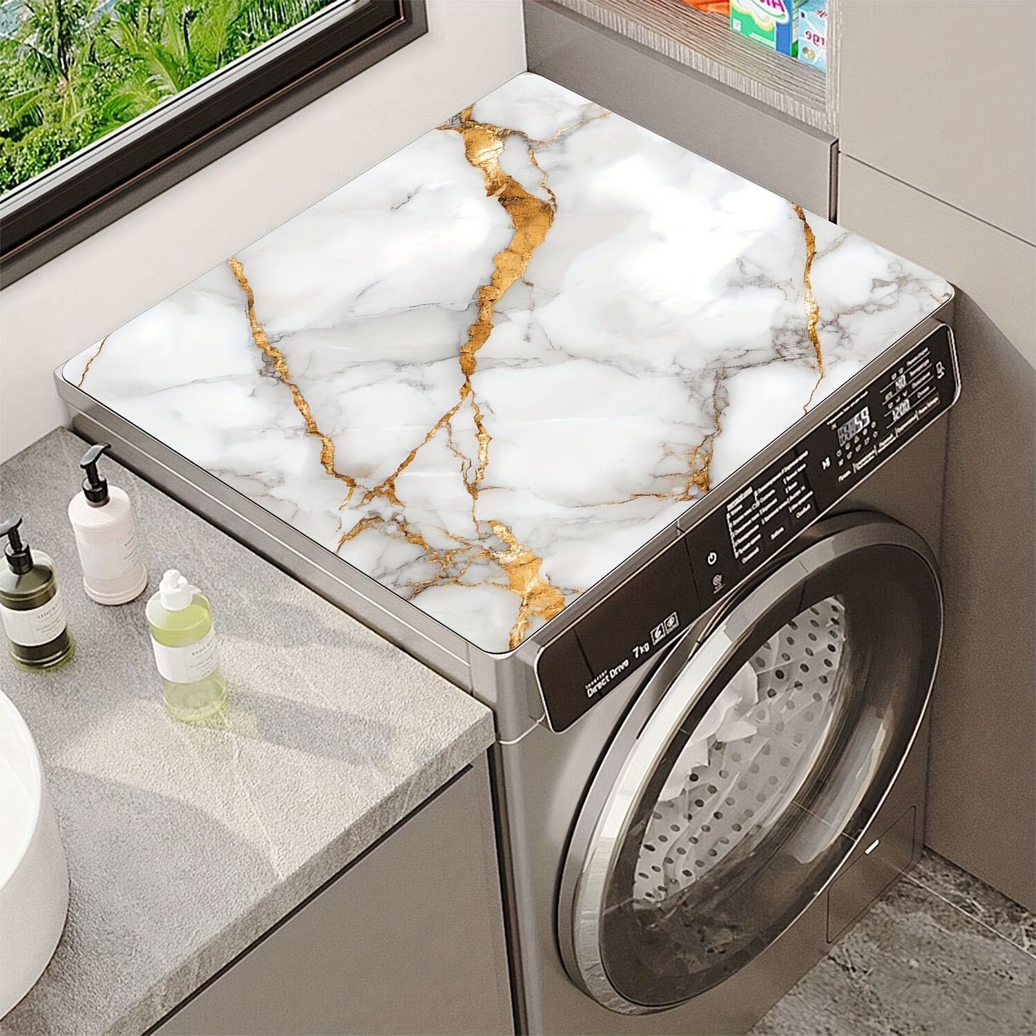 

1pc White Marble Polyester Dust Cover Mat For Washing Machines And Dryers, Absorbent Quick-dry, Easy Room Decor Accessory, Universal Household Appliance Protector