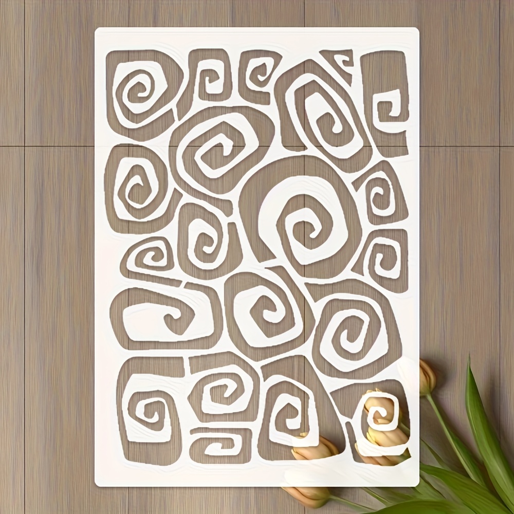 1 29.7x21cm Reusable Spiral Pattern Stencil, Abstract Swirl Drawing Template For Diy Craft, Painting, Scrapbooking, Home Decor