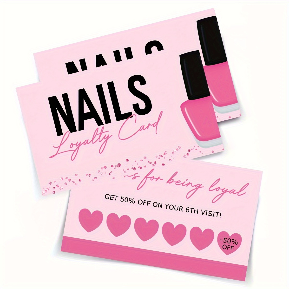 

50pcs Nail Salon Loyalty Cards - Hypoallergenic Press-on Nail Accessories, Oil & Aftercare Discounts For Manicurists