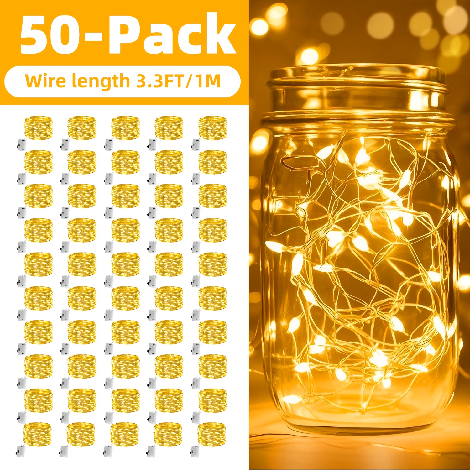 50-pack Fairy String Lights, 1m/2m Mini Indoor String Lights, Battery-powered (), 3 Flashing Speed , Shaping , Suitable For Mason Jars, Flower Shops, Weddings, Christmas Gift Decorations
