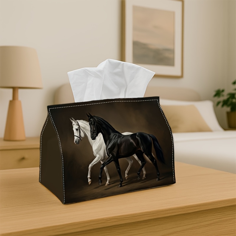 TEMU 1pc Classical Realistic Animal Tissue Box - Horse Pair Napkin Storage Box, Suitable For Rolls/facial Tissues/single Sheets, For Home/car/party