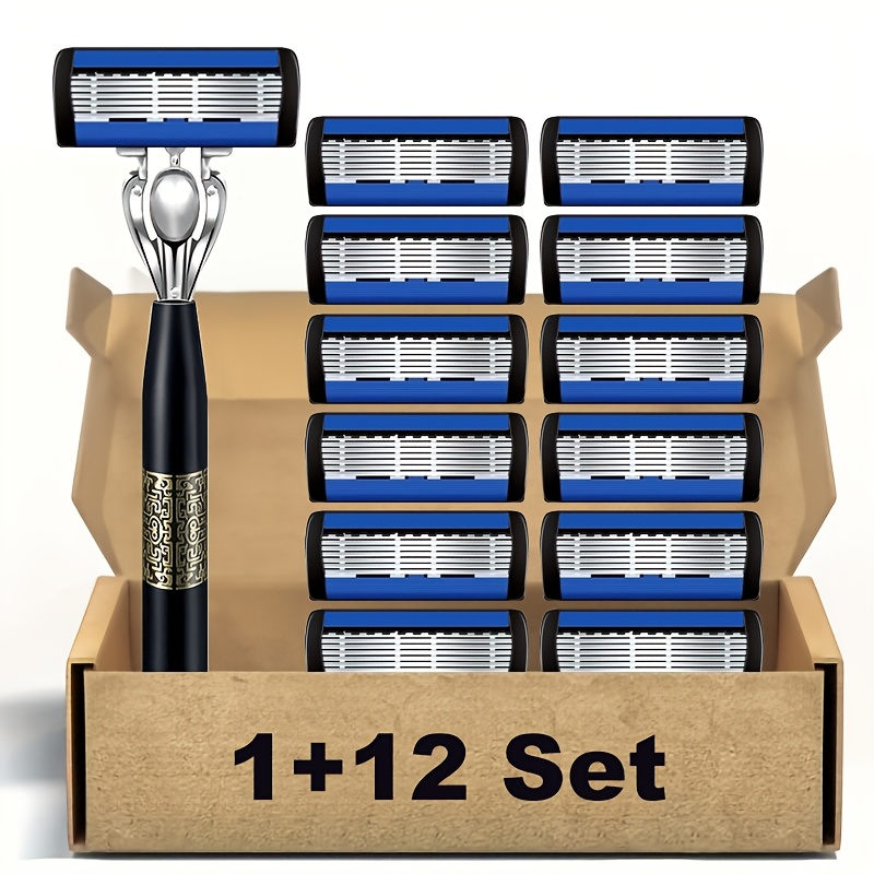 TEMU Manual Razor Set, Stainless Steel Razor Set, Men's Manual Razor, Men's Razor, High-quality Men's Razor Set, 1 Handle And 12 Replacement , 2