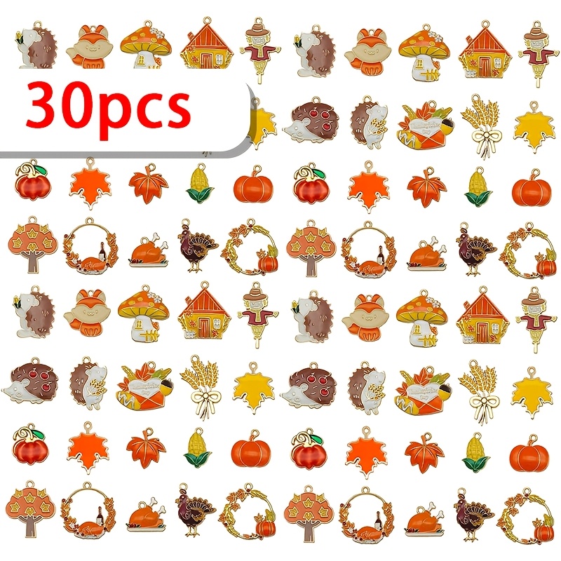 TEMU Lot aléatoire de 30/60 pièces de breloques en de émaillé sur le thème de Thanksgiving pour la fabrication artisanale de porte-clés, décorations