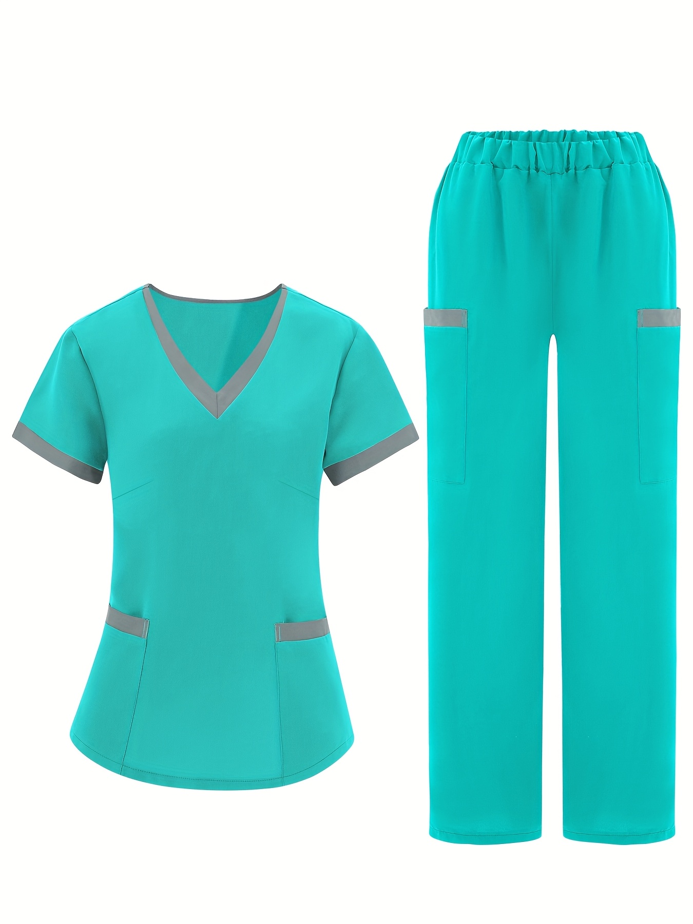 Conjunto de enfermera con cuello en V para mujer, estilo moderno  Fabricado con tela suave, transpirable y elástica, lavable a máquina, con  diseño