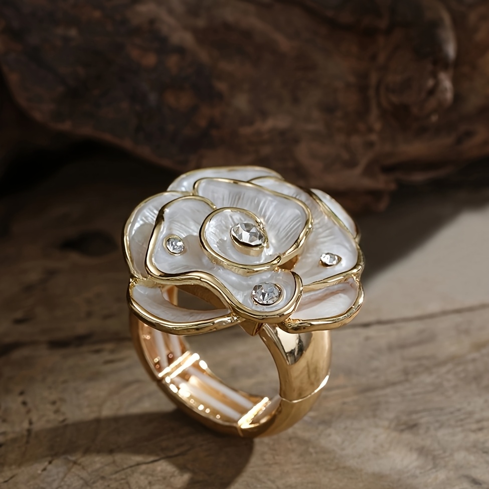 TEMU Anello smaltato Coco da donna, anello con fascia elasticizzata regolabile e design a rosa dipinta colorata con in vetro, anelli elastici da dito
