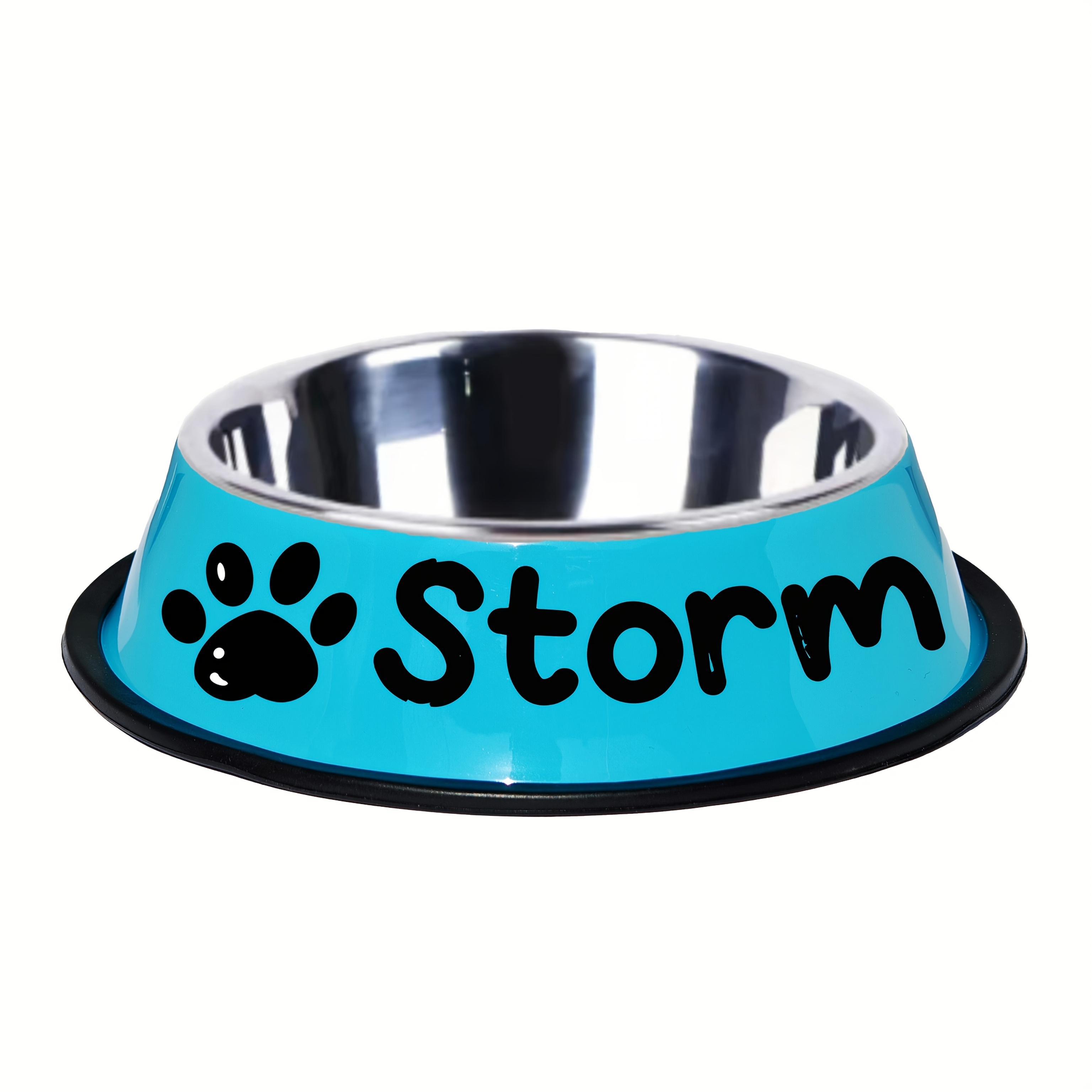 TEMU 1pc Customizable Stainless Steel Pet Bowl For - Non-slip, Durable & Easy To Clean, Personalized With Name (, Sugar, Rain, Storm), Colorful Paw ,