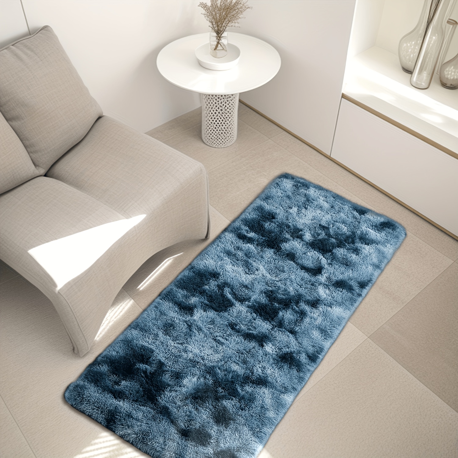 Image of Tie Dye Long Plush Carpet Bedroom Bedside Entrance Door Hallway Mats Plush Rug