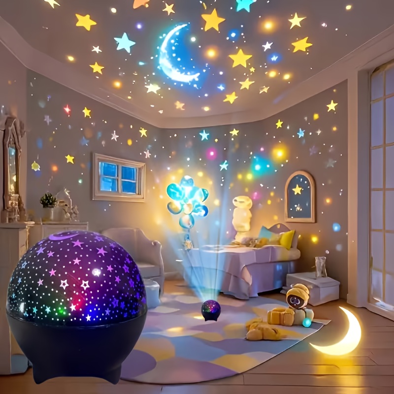 star projection lamp 7 color bedroom gaming room living room night light fantasy theme desktop installation no battery required suitable for 11 holidays