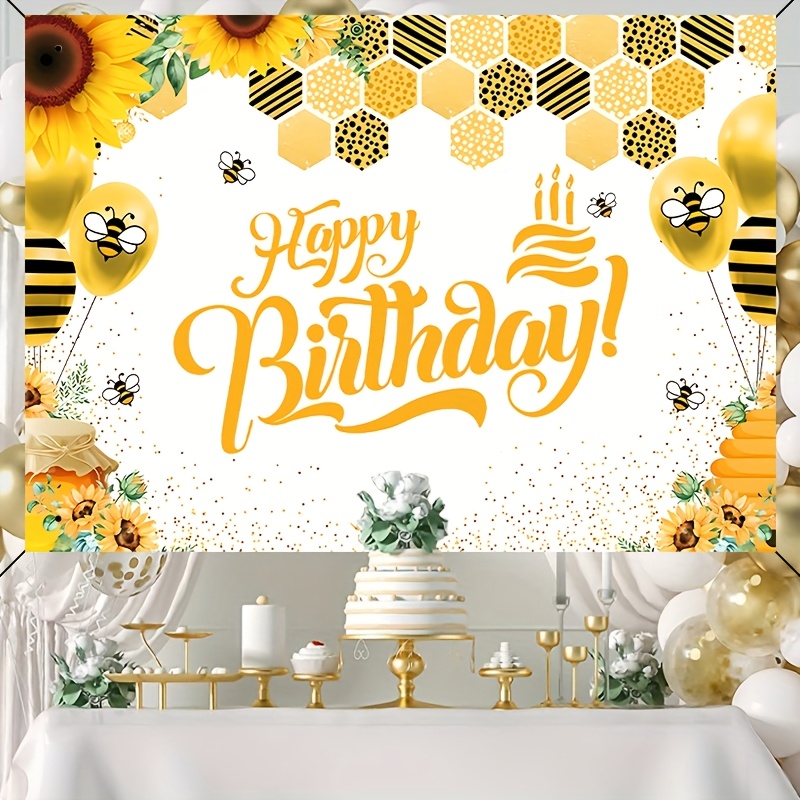 

Celebratory Joy| Banner With Balloon & Bee - Polyester, Multiple Sizes - Indoor/outdoor Party Decorations In Living Room Or Garden, Birthday Party Decorations