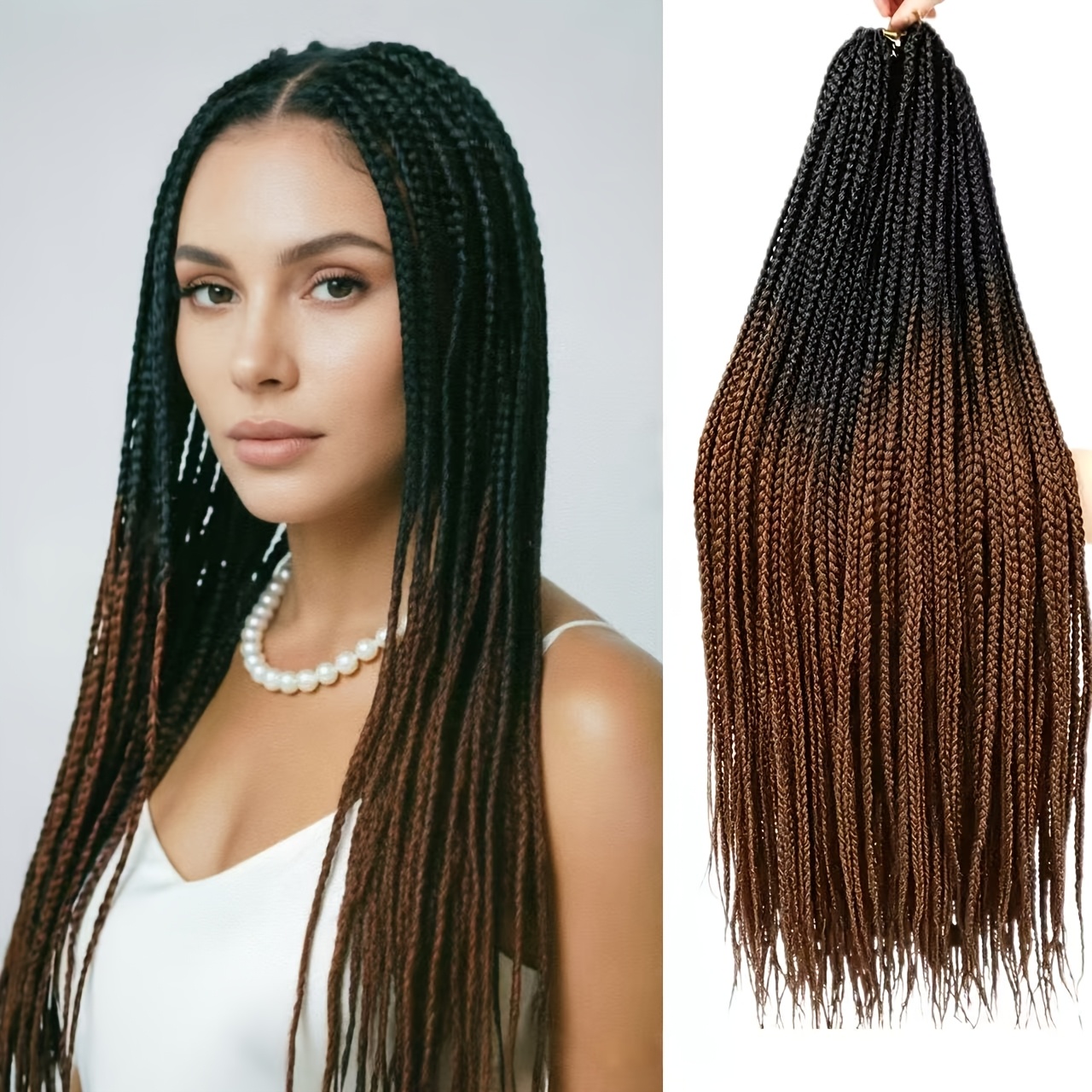 TEMU 100G Cheveux Tressés Fins en Boîte, Cheveux Synthétiques Lisses Pré-Étirés, Extensions de Cheveux au Crochet pour , les Festivals et les