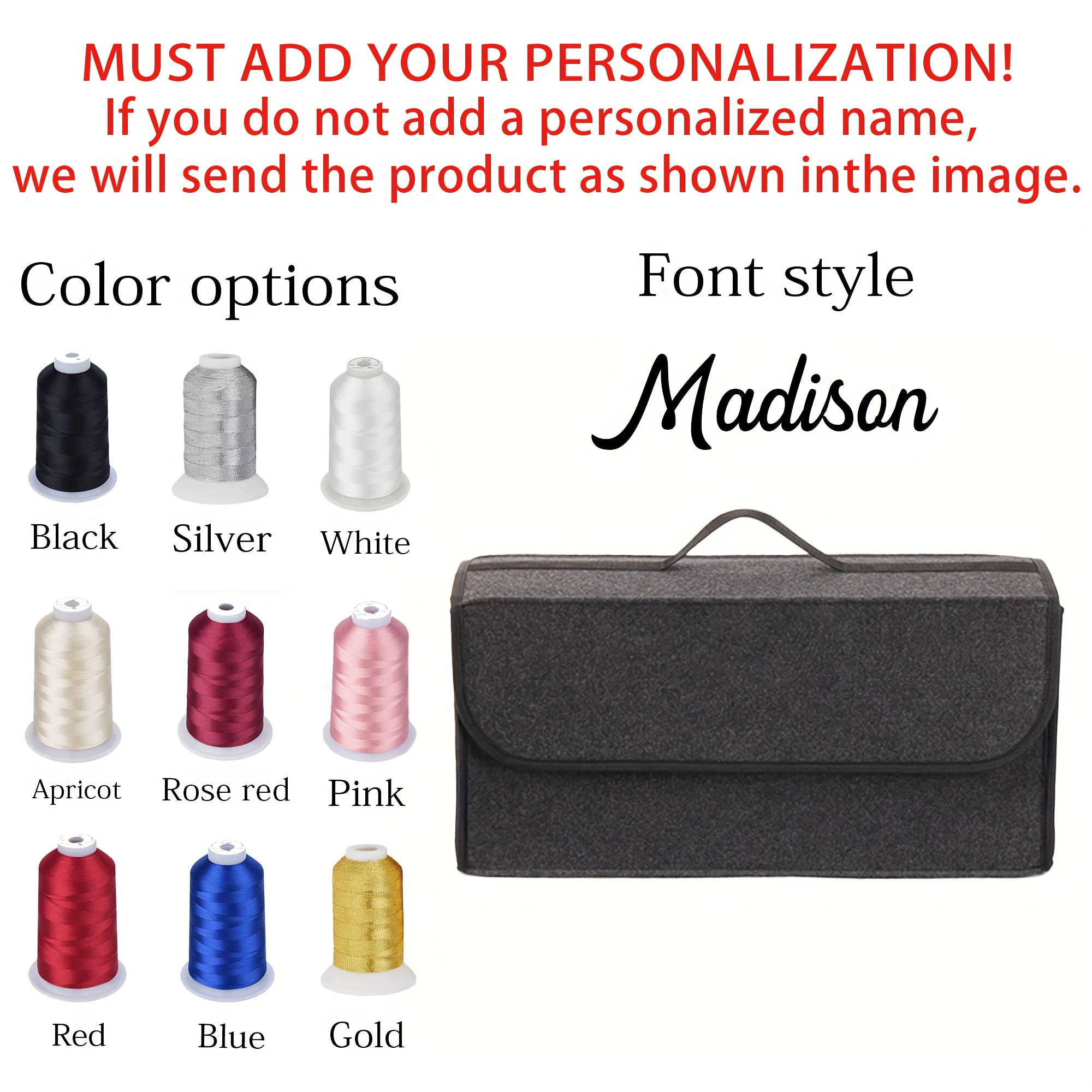 TEMU Customizable Car Trunk Organizer Bag - Personalized Name/text, Durable Polyester Fabric, Foldable Storage Box With Multiple Compartments,