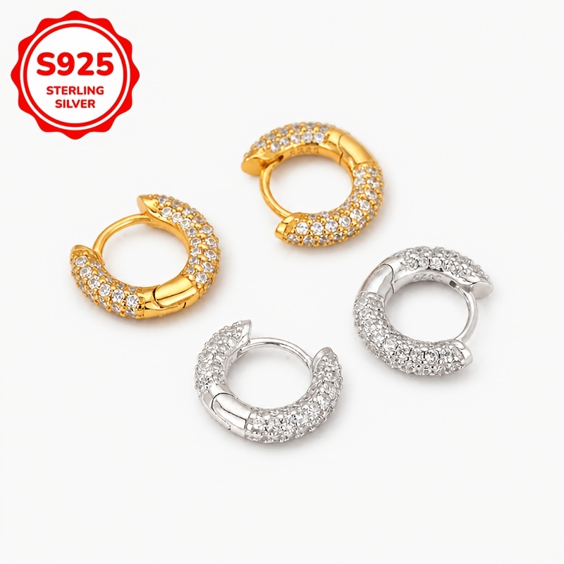 925 Sterling Silver Round Earrings with Synthetic Zirconia