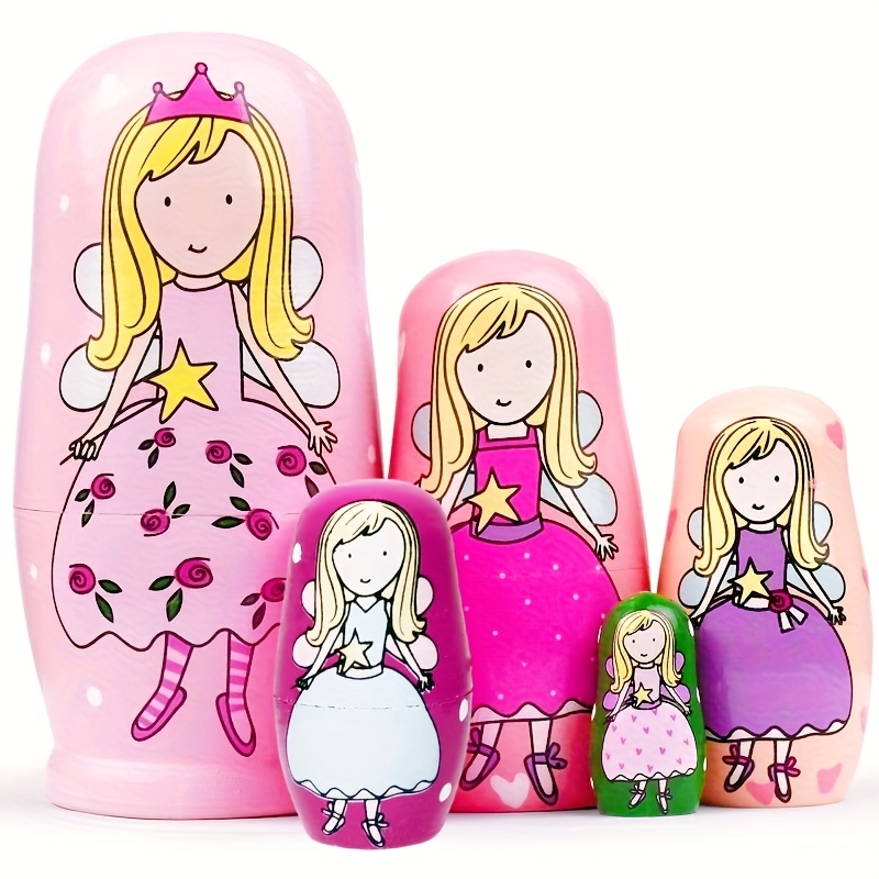 Image of 5pcs Nesting Dolls - Wooden Russian Stacking Toys With & Multicolor Girl Dolls, Traditional Nesting Dolls For Play, Collectible Room Decor For Christmas, Valentine' Day & Russian-themed Parties (5pcs)