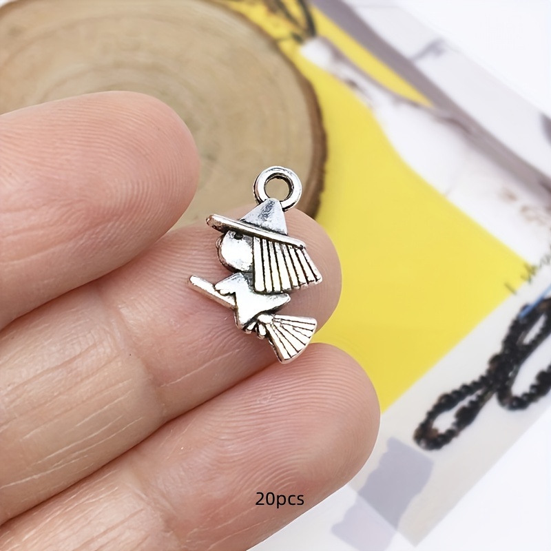 Image of 20pcs Cute Little Witch Pendants | Antique Silvery & Bronze Charm Pendants For Earrings, Necklaces, Bracelets | Handcrafted Jewelry Additions, 16x12mm, Alloy, For Halloween