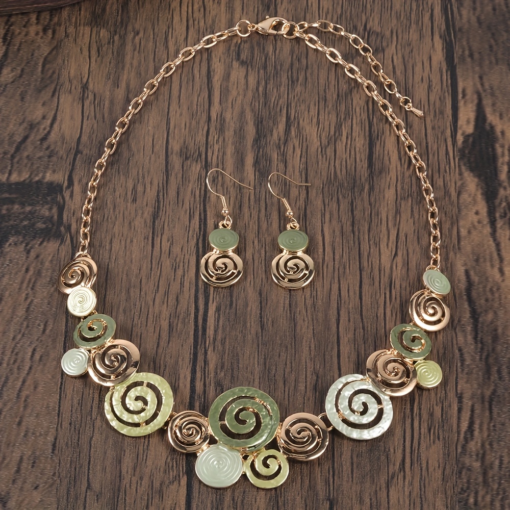 E-shop 2er-Set Ohrringe & 1 Halskette Damenmode Böhmischer geometrischer Schmuck Frühling und Sommer Neuer einfacher Stil Zinklegierung