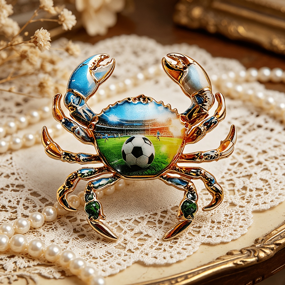 Exquisite Crab Enamel Brooch, Patriotic Football Pin