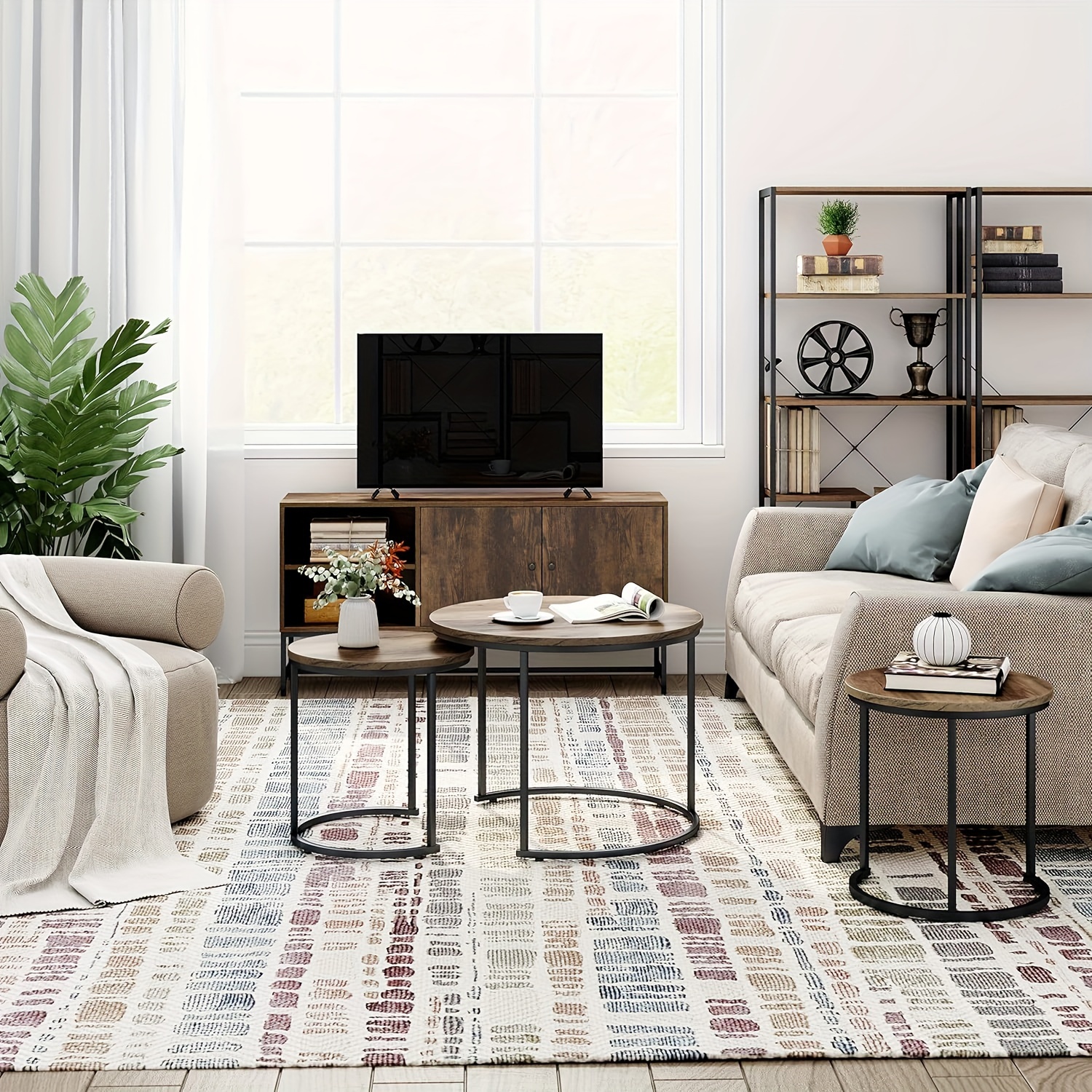   coffee table set of 2 round nesting table with steel legs side table for living room bedroom office natural